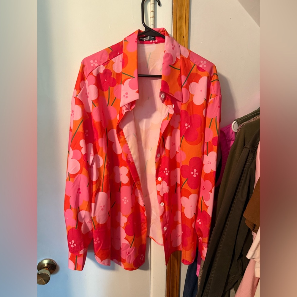 Floral Pink Women's Button Up Shirt
